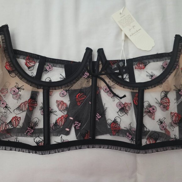 For Love & Lemons Black Floral Lace Corset Top Women’s M NWT - Picture 2 of 12